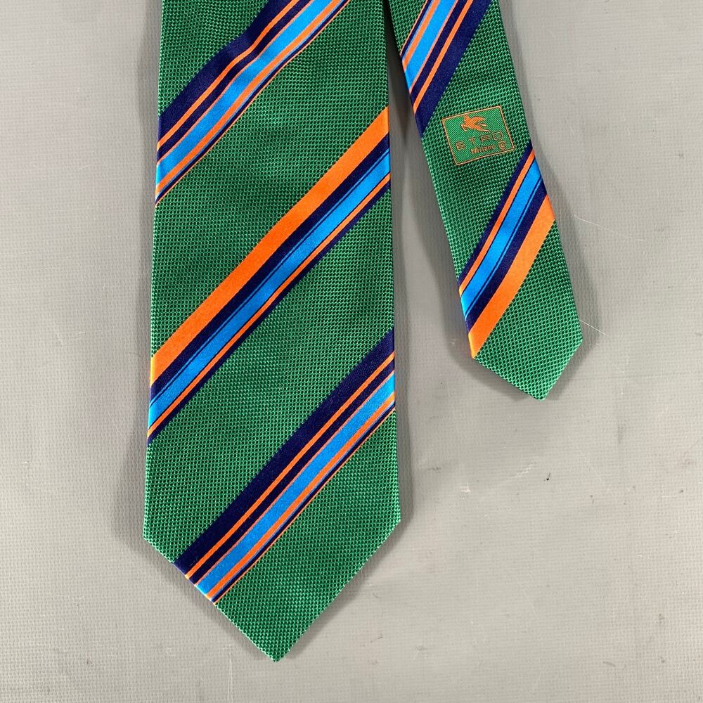 ETRO Green Orange & Blue Stripe Silk Tie